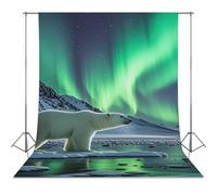 Backdrop Background 56"x98" for Photography, High Density Polyester Fabric Background Banner Seamless Photo Booth Prop Backdrop for Birthday Party Decor Polar Bears Northern Lights Photoshoot Banner P