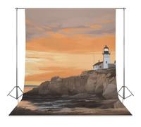 Backdrop Background 56"x98" for Photography, High Density Polyester Fabric Background Banner Seamless Photo Booth Prop Backdrop for Birthday Party Decor Lighthouse Located by The Sea Photoshoot Banner