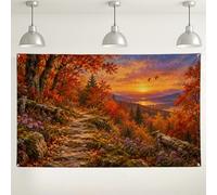 Backdrop Banner Autumn Forest Landscape 71x43 Inch | Stone Pathway, Photography Backdrop, Fall Foliage, Mountain Sunset, Natural Scenery, Seasonal Wall Tapestry