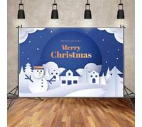 Backdrop Merry Christmas Boy Snowman Mountain Home Party Print Wall Decorations Backdrop Party Background Background Snow Ground Blue Sky Photo Booth Props