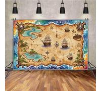 Backdrop World Map Birthday Photo Backgrounds Skull and Wheel Treasure Ship Decoration Boys Photography Props