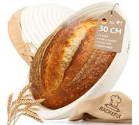 Backefix Large Round Proofing Basket 30 cm | banneton for big loaves up to 1,800 g dough | with linen cloth for even proofing | natural food-safe cane (rattan) | bread-baking accessory