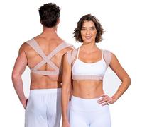 BackEmbrace Posture Corrector for Women and Men - Made in USA - Slim and Adjustable Shoulder Brace - Back Brace for Back Pain Relief - Sand Drizzle M/L