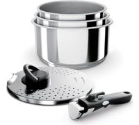 Backen 191105. 5-Piece Stainless Steel Saucepan Set 16, 18, 20cm. Induction Compatible. 1 Removable Handle. 1 Multi-Position Metal lid. Stackable. Dishwasher Safe. Space-Saving. 5-Year Warranty