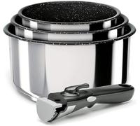 Backen 391504. 4-Piece Stainless Steel cookware Set, 16, 18, 20cm. Induction Compatible. 1 Removable Handle. Dishwasher Safe. Non-Stick Coating. 5-Year Warranty.