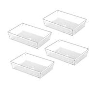 Backerysupply Clear Plastic Drawer Organiser Tray for Vanity Cabinet (9 x 6 x 2 Inch Set of 4) for Office Bathroom Makeup Drawers