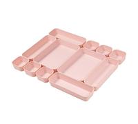 Backerysupply Set Of 12 Pink Color Plastic Desk Drawer Organizers For Makeup Bathroom Office Kitchen Vanity Drawer Storage Box Container