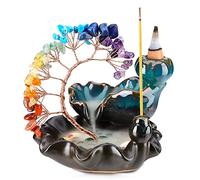 Backflow Incense Burner Ceramic Incense Waterfall 7 Chakras Crystal Tree Incense Holder Namaste Yoga Meditation and Home Decor