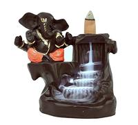 Backflow Incense Burner Ganesh Waterfall Incense Holder Ganesha With 20 Backflow Incense Smoke Cones Handcraft Resin Elephant Ganapati Aromatherapy Home Ornament Decor (GANESH ORANGE & BROWN)