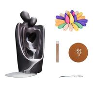 Backflow Incense Burner Holder "Snuggling Lovers" Handicraft Incense Holder Ceramic Fountain Censer + Backflow Incense Cones Incense Sticks Tweezer Mat for Aromatherapy Ornament Home Office