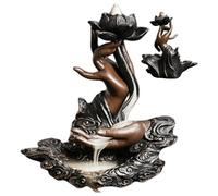 Backflow Incense Burner Retro Lotus Waterfall Incense Holder 7.1x3x6.4 Inch with Buddha's Hand, Resin Decorative Burner for Meditation, Yoga, Teahouse and Home Decor