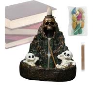 Backflow Incense Burner - Skull Rockery Ornament, Gothic Skull Incense Holder | Halloween Decor Waterfall Burner, Scary Aromatherapy Sculpture, Ceramic Display For Festival Holiday Altar Outdoor