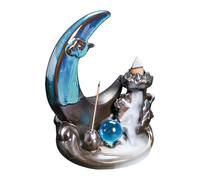 Backflow Incense Cone Burner Moon-Shaped Aroma Nebulizer - Ceramic Waterfall Incense Fountain - For Room Home Table Desk Table Decoration