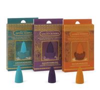 Backflow Incense Cones Set - Divine Temple, Golden Buddha & Sacred Wisdom Fragrances (3 Packs) - Aromatic Masala Blend for Meditation, Relaxation & Spiritual Calm - 54 Cones Total