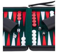 Engelhart- 250502 Travel Backgammon Set, Inlay Felt, 9-inch Deluxe Game Set with Black Zipper Closure (green, red, white)