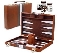 Backgammon Game Set, Backgammon Wood, Backgammon Board Game, Backgammon Travel Rolling Board Game with Leather Case with Dice Cup, Board Game with Leather Case