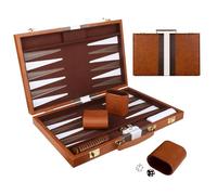 Backgammon Set, 11 Inch 2 Players Travel Backgammon Set with Premium Leather Case, Acrylic Playing Pieces and Dice Cups, Portable Backgammon Sets Luxury for Adults and for Children(Brown)