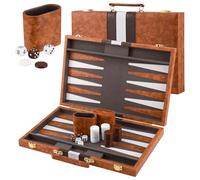 Backgammon Set, 2 players Backgammon Set with Portable Premium Leather Case, Folding Classic Backgammon Sets for Adults Board Game, Tactical Board Game Ideas, Two Versus Puzzle Game (15 Inch)