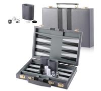 Backgammon Set 2 players, Classic Board Games with Leather Case, Portable Travel Backgammon Game Sets for Adults and Kids, Travel Board Games, Grey (11 inch, Grey)