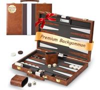 Backgammon Set, Backgammon Set with Premium Leather Case,18 Inch Backgammon Board Game with Acrylic Playing Pieces & Wooden Dice Cups,Portable and Backgammon Travel Sets for Adults and Kids