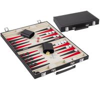 Engelhart Deluxe Wooden Backgammon Game in Leatherette Covered Case, 2 player, 5 dice, 2 cups as well as shuffleboard, (Black/Red 15")