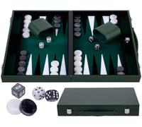 Backgammon Set Deluxe 15 Inch Green Black White - Inlaid Felt Board with Pearl Stones, Dice and Accessories for 2 Players 250529