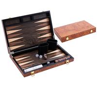 Backgammon Set Deluxe 15 Inch Rosewood Veneer - Metal Closure, Pearly Dice, Chips, Wooden Cups and Game Rules Included 250540