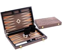 Backgammon Set Deluxe 15 Inch Walnut Burl Veneer - Metal Closure, Pearly Dice, Chips, Wooden Cups and Rules Included 250546