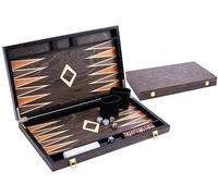 Backgammon Set Deluxe 18 Inch Ebony Wood Veneer Brown - Metal Closure, Pearly Dice, Chips and Wooden Cups Included 250545