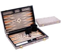 Engelhart- 250542 - Deluxe 15 inch Backgammon set - with varnished ebony wood veneer - grey
