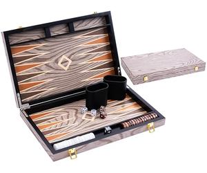 Backgammon Set Luxury 15 Inch Ebony Wood Board Game with Pieces Dice Cups | Large backgammon board game, pearly dice, playing pieces, wooden cups, metal closures, family game nights gatherings