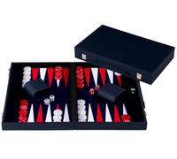 Backgammon Set Luxury 15 Inch Red White Faux Leather - Inlaid Board, Open 47.4 x 38.6 cm, Dice, Cups and Pieces 250560