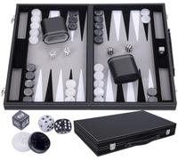 Backgammon Set Luxury 18 Inch 45 cm - Faux Leather and Felt Inlay with Pearl Dice, Chips and 2 Cups for Pro and Leisure Play 250509