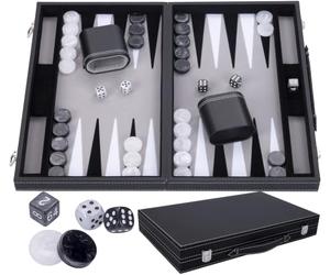 Backgammon Set Luxury 18 Inch 45 cm - Faux Leather and Felt Inlay with Pearl Dice, Chips and 2 Cups for Pro and Leisure Play 250509