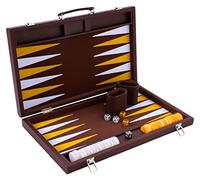 Backgammon Set Luxury 18 Inch Brown 45.5 cm - Faux Leather Case with Felt Interior, Pearl Dice, Chips and Strategy Game 250525