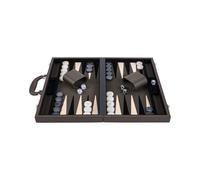 Backgammon Set Luxury 18 Inch Olive Cream Faux Leather - Inlaid Interior, Black White Pieces, Dice and Cups 250563