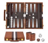 Backgammon Set, Travel Portable Traditional Board Game with Premium Leather Case, 11 inch 2 players Classic Handcrafted Wooden Tactical Board Strategy Game for Adults and Kids
