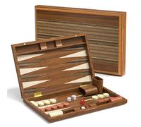 Backgammon Set, Wooden Folding Travel Backgammon Sets 2 players Classic Board Games -15 Inch Premium Portable Gift with Playing Pieces & Wooden Dice Cups for Adults & Kids