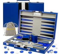 Backgammon Sets for Adults - 15-Inch PU Leather Board Game - Classic 2-Player Travel Backgammon Set with 32 Playing Pieces, Dice, and Cups