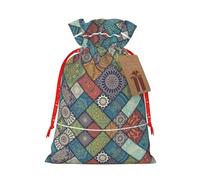 Background Geometry Print Drawstring Christmas Bag With Tags Reusable For Birthday Parties Gift Weddings Holiday