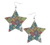 Background Hd Mandala Printed Leather Pierced Earring Set, 1 Pair Lightweight Bohemian Earrings Birthday Party Jewelry Gifts For Women