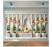 Background of 's party during featuring a blue and moon elegant arch designL