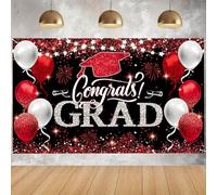 Background of the 1pc graduation celebration Red and black flags designed as Congratulations to Graduates party banner