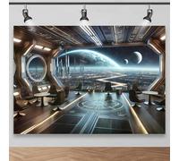 Background of the observation deck of the future space station Polyester background fabric Earth and planets 350x240CM