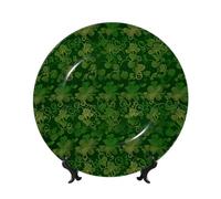 Background St Patrick'S Day Glitter Bone China Decorative Plates, 7in Ceramic Decorative Plate With Display Stand Dinner Plates Art Crafts Ceramic Ornaments Wall Decor For Home Office Table Decor