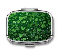 Background St Patrick's Day Glitter Pill Box 2 Compartment, Portable Pill Case with Mirror for Pocket Purse Travel, Mini Metal Medicine Organizer for Vitamins Fish Oil