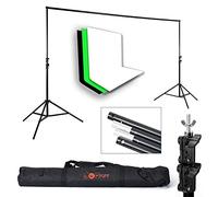 Background Support & 3 x Muslin Photo Backdrop | Luxlight® | 2.4 x 3m | Adjustable Collapsible Portable Frame with Muslin Cloth for Photography & Video