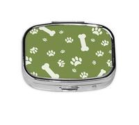 Background with Dog Paws Print and Bone On Green,Meta Pill Box 2 Compartment Medicine Case,Portable Organizer,Rectangle Meta Portable Organizer Pill Box 664 Compartment Medicine Case