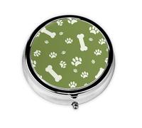 Background with Dog Paws Print and Bone On GreenMeta Pill Box 3 Compartment Medicine Case,Portable Organizer