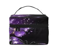 Background with Night Butterflies -Print Waterproof Large Cosmetic Bag for Travel & Gym, Makeup Organizer with 4 Elastic Straps & Compartments,Premium Twill Fabric.